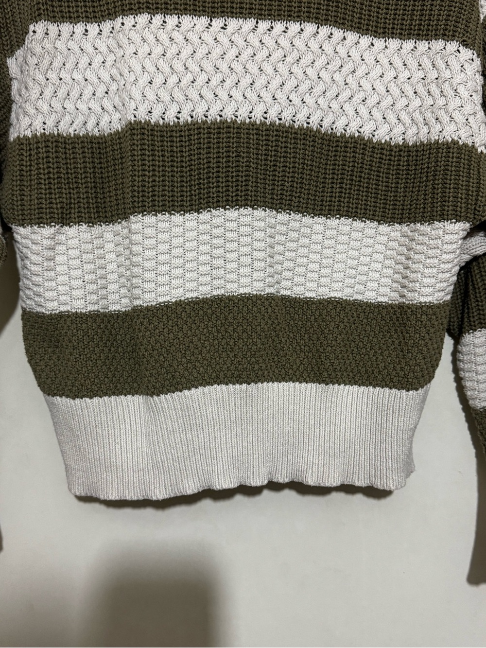 Women’s Olive and White Striped Crewneck Sweater - Picture 3 of 5